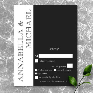 Modern Typography Black White Wedding Dinner RSVP Card