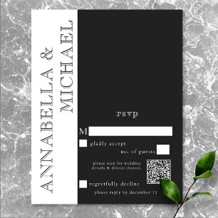 Modern Typography Black White Wedding QR RSVP Card