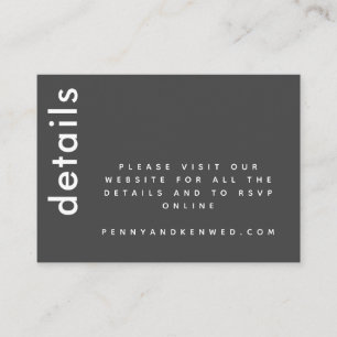 Modern Typography   Black White Wedding Website  Enclosure Card