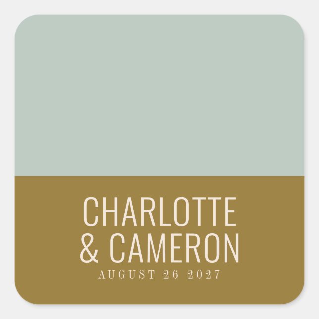 Modern Typography Blue and Olive Wedding Custom Square Sticker (Front)