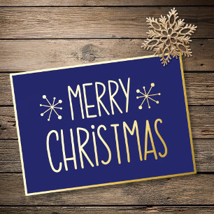 Modern Typography Blue Gold Merry Christmas