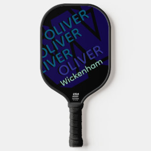 Modern Typography Blue Name Cool Pickleball Paddle