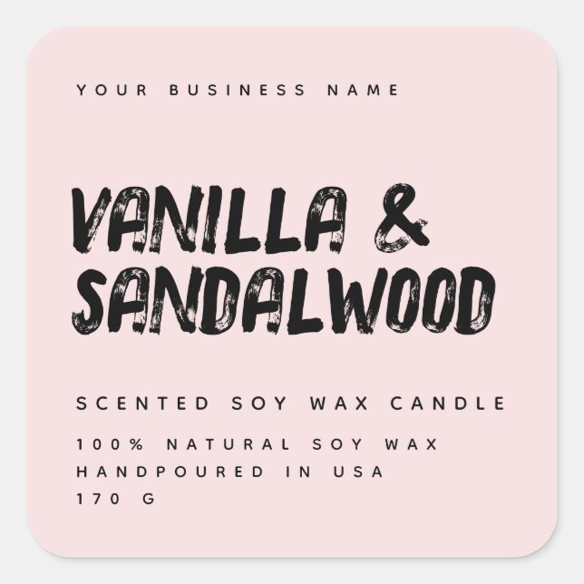 Modern typography blush pink soy candle label (Front)