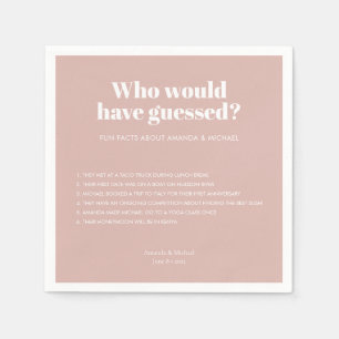 Modern Typography Blush Pink Wedding Fun Facts Napkin