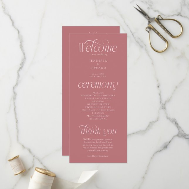Modern Typography Blush Pink Wedding Program Programme (Front/Back In Situ)