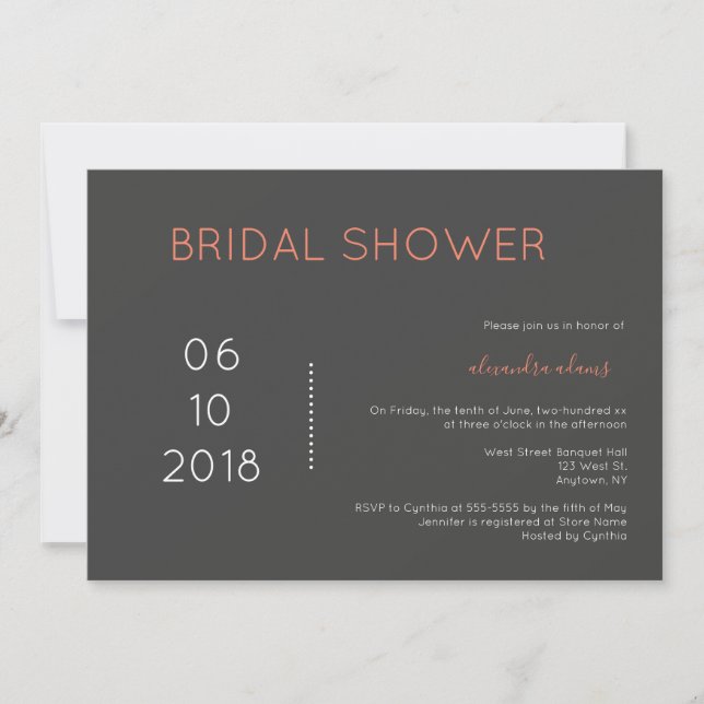 Modern typography bridal shower invitations (Front)