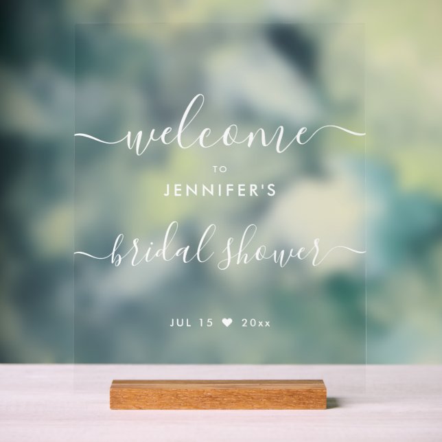 Modern Typography Bridal Shower Welcome White Acrylic Sign (Neutral)