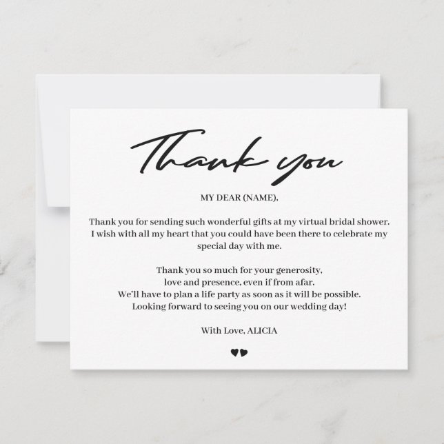 Modern typography bridal virtual shower thank you (Front)