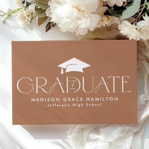 Modern Typography Brown Clay Photo Graduation Guest Book