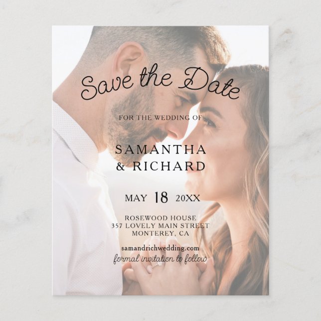 Modern Typography Budget Photo Save The Date Flyer (Front)