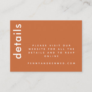 Modern Typography Burnt Orange Wedding Website Enclosure Card