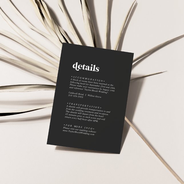 Modern Typography | Charcoal Grey Wedding Details Enclosure Card (Creator Uploaded)