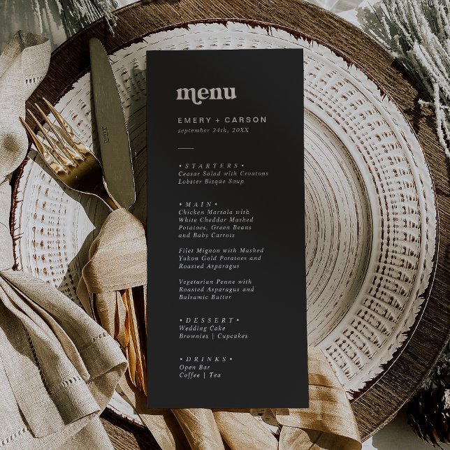 Modern Typography | Charcoal Grey Wedding Dinner Menu (Creator Uploaded)