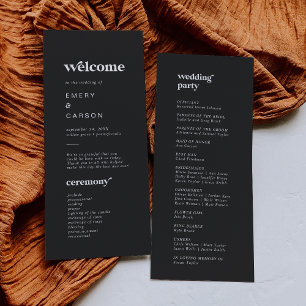 Modern Typography Charcoal Grey Wedding Program Programme