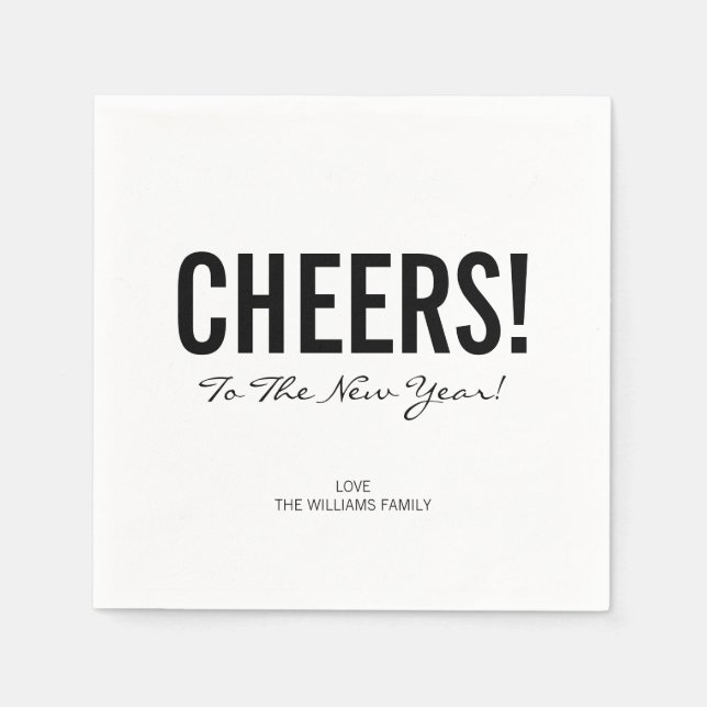 Modern Typography Cheers New Year's Paper Napkins (Front)