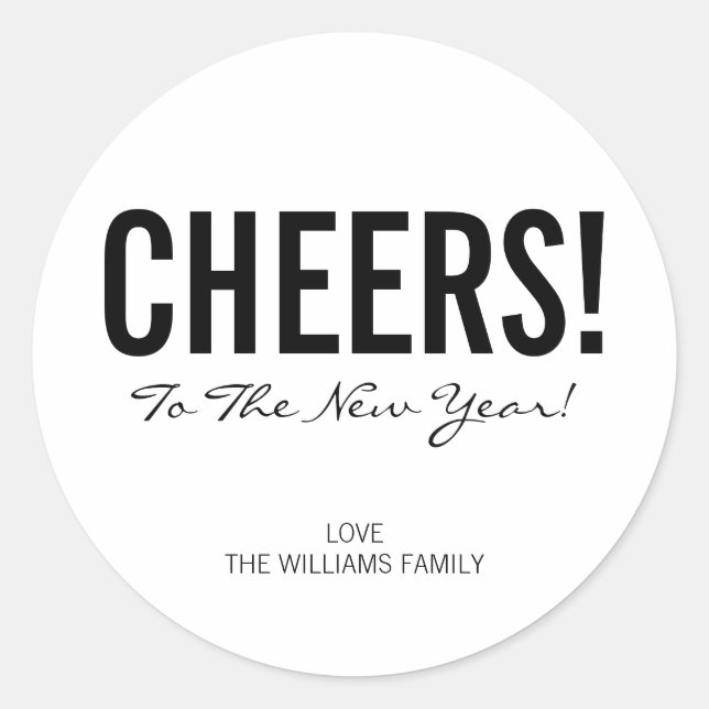 Modern Typography Cheers New Year's Stickers (Front)