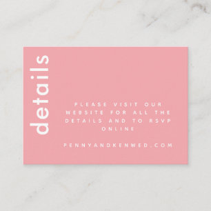 Modern Typography Chic Pink Wedding Website Enclosure Card
