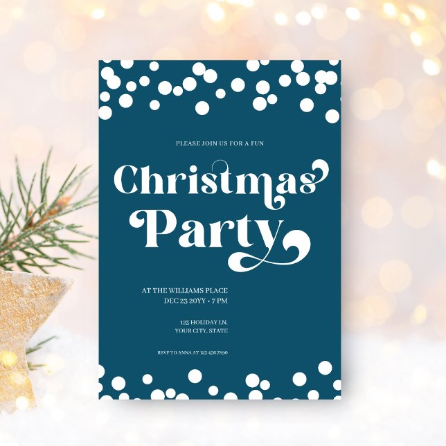 Modern Typography Christmas Party Invitation (Christmas Holiday Party in a winter blue color to celebrate Xmas! Personalize online today)