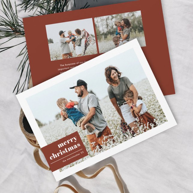 Modern Typography Colour Block Photo Christmas Holiday Card (A modern color block typographic 3 photo christmas holiday card.)