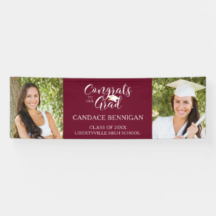 Modern Typography CONGRATS GRAD Photo Maroon Banner