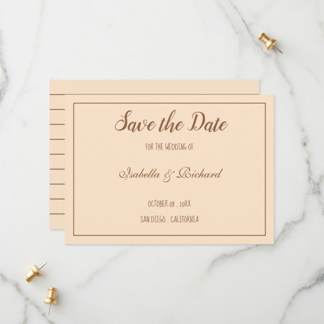 Modern Typography Cream Flat Save The Date Card (Front/Back In Situ)