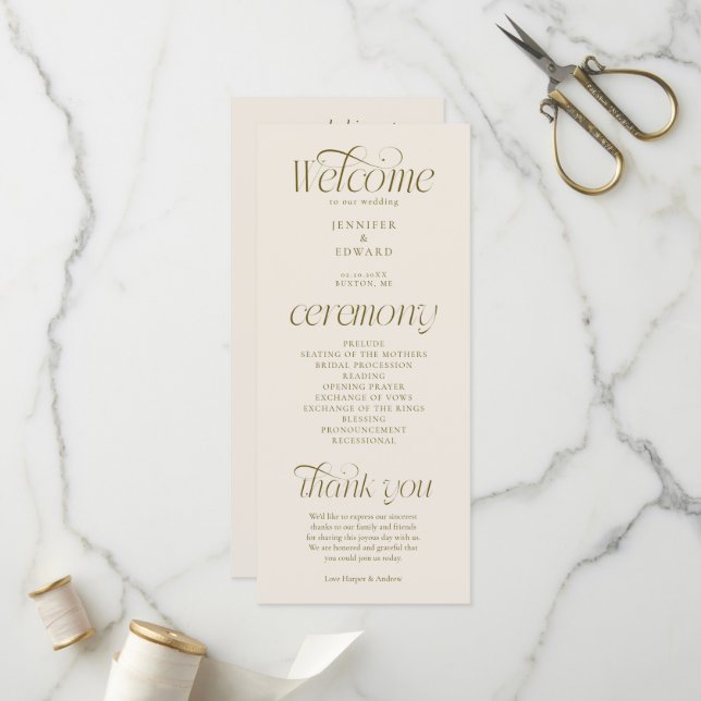 Modern Typography Cream Wedding Program Programme (Front/Back In Situ)