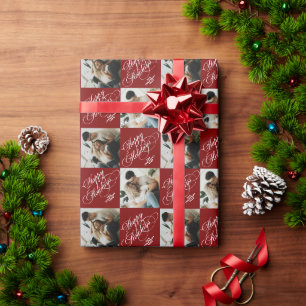 Modern Typography Custom Red Christmas Photo Wrapping Paper