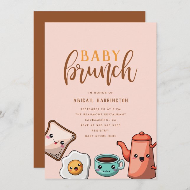 Modern Typography Cute Kawaii Baby Brunch Invitation (Front/Back)