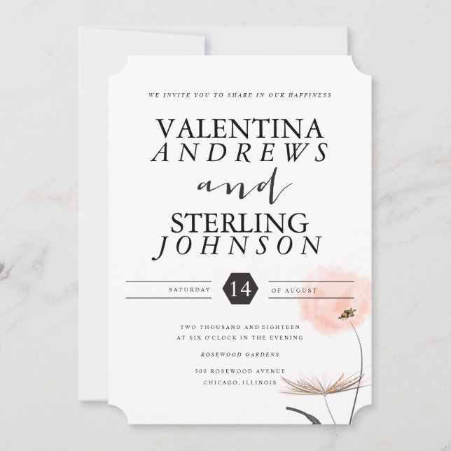 Modern Typography Dandelion Wedding Invitation (Front)