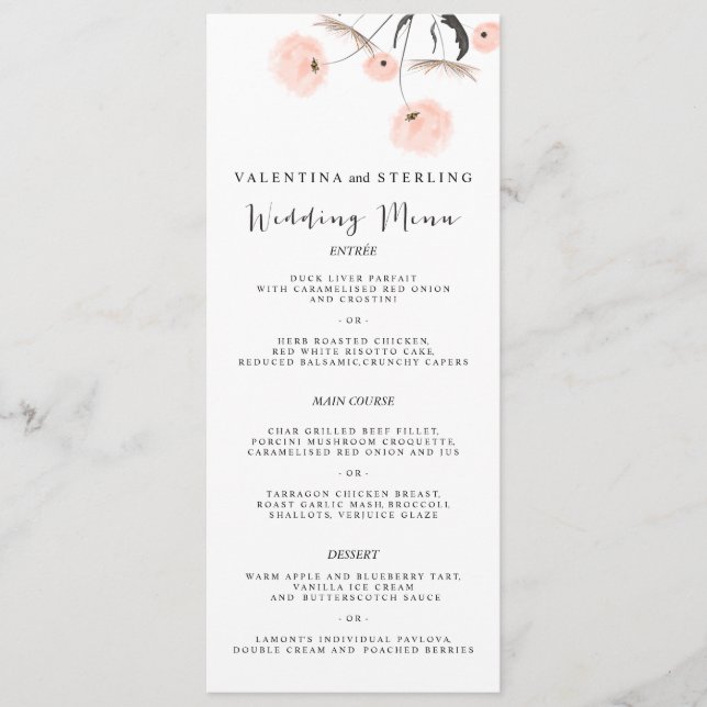 Modern Typography Dandelion Wedding Menu (Front)