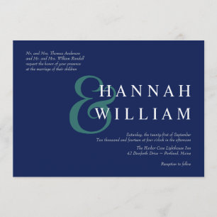 Modern Typography Deep Blue Wedding Invitations
