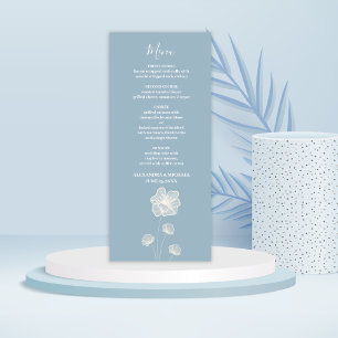 Modern Typography Dusty Blue Botanical Wedding Menu