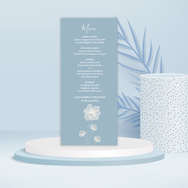 Modern Typography Dusty Blue Botanical Wedding Menu (Creator Uploaded)