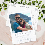 Modern Typography Dusty Blue Minimalistic Photo Postcard<br><div class="desc">Say thank you in style with these modern and very trendy wedding photo thank you postcards. The design is easy to personalise with your own wording and your family and friends will be thrilled when they receive these fabulous thank yous. Matching items can be found in the collection.</div>