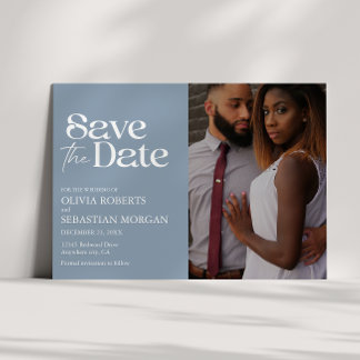 Modern Typography Dusty Blue Photo Wedding Save The Date