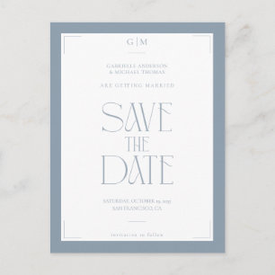 Modern Typography Dusty Blue Save The Date Postcard