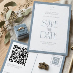 Modern Typography Dusty Blue Save The Date  Postcard