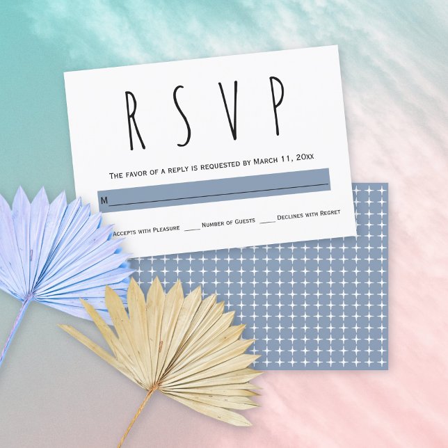 Modern typography dusty blue wedding  RSVP card (Creator Uploaded)