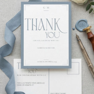 Modern Typography Dusty Blue Wedding Thank You  Postcard