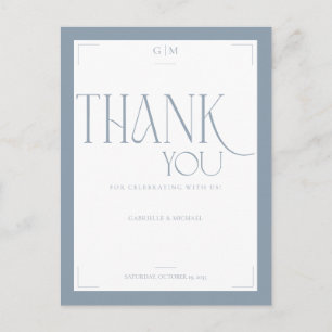 Modern Typography Dusty Blue Wedding Thank You  Postcard
