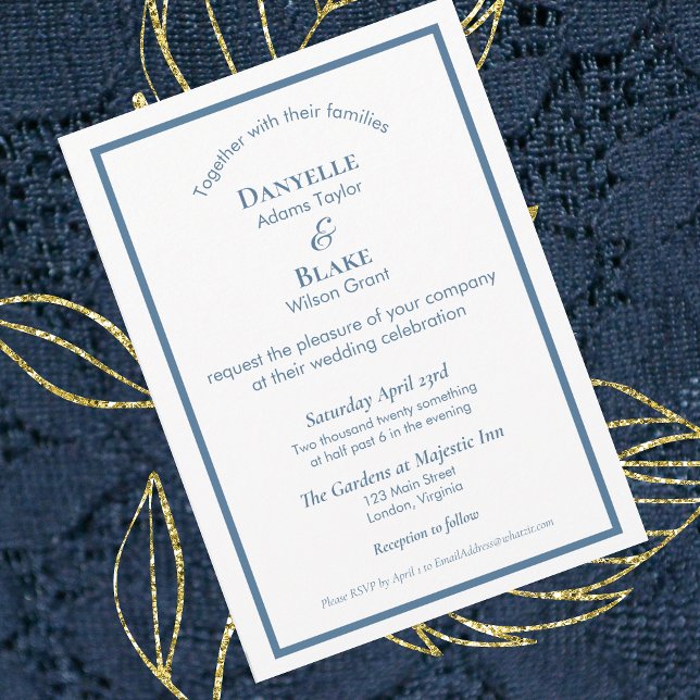 Modern Typography Dusty Blue White Wedding Invitation (Creator Uploaded)
