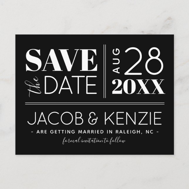Modern Typography | Editable Colours Save the Date Announcement Postcard (Front)
