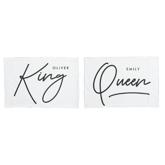 Modern typography elegant king queen pillowcase (Front-Set)