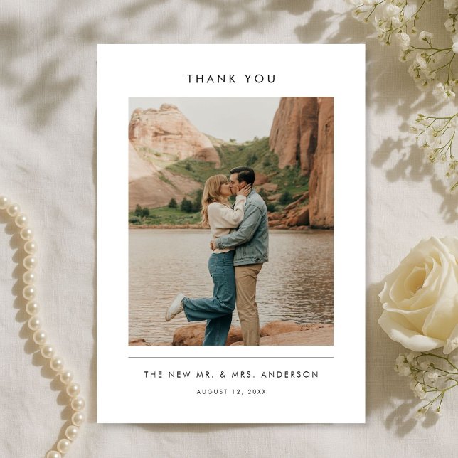 Modern Typography Elegant Rustic Photo Wedding Thank You Card (Creator Uploaded)