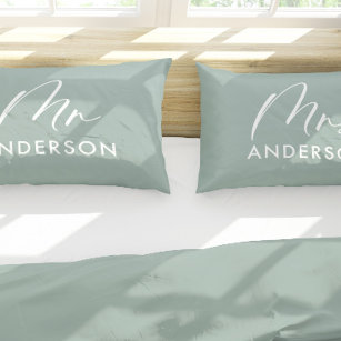 Modern typography elegant script mrs sage green pillowcase
