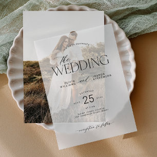 Modern typography elegant wedding overlay vellum invitations