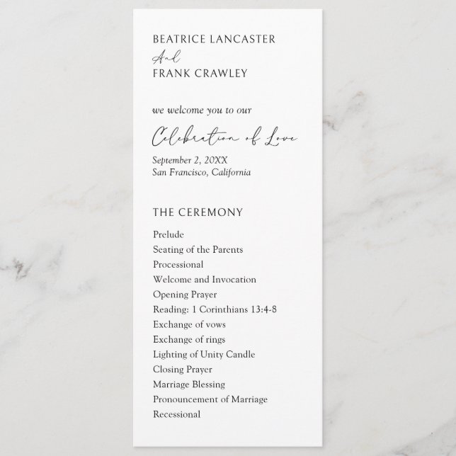 Modern Typography Elegant Wedding Programme (Front)