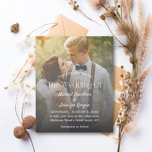 modern typography faded photo wedding invitation