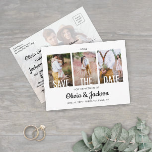 Modern Typography Four Photo Wedding Save the Date Announcement Postcard