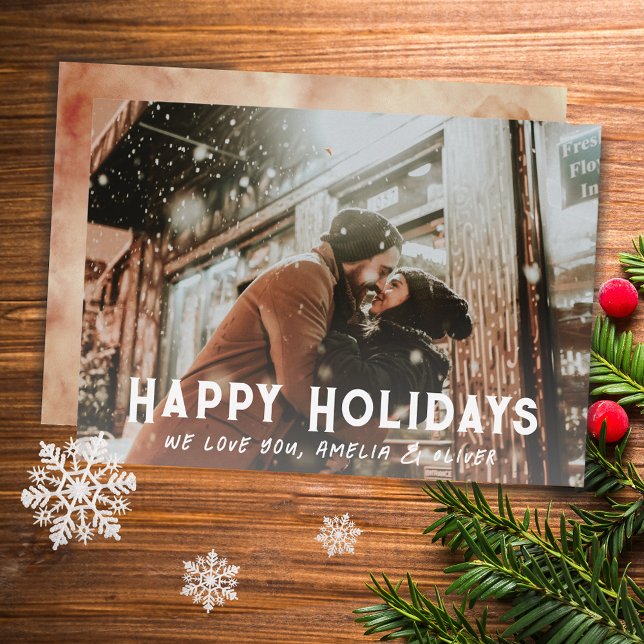 Modern Typography Full Photo Christmas Happy Holiday Card (Creator Uploaded)